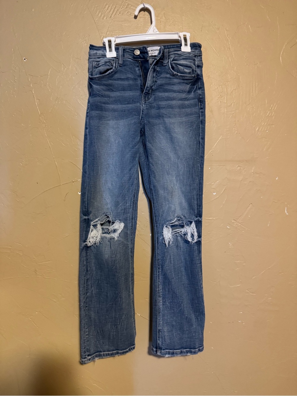 Flying Monkey Straight Leg Distressed Blue Jeans